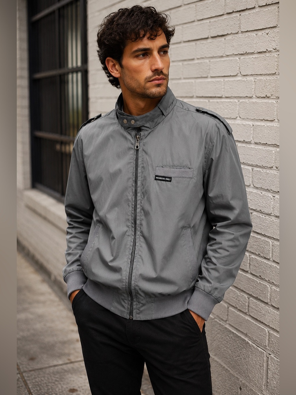Members Only Iconic Racer Jacket Gray Lightweight Windbreaker Men's Size XL